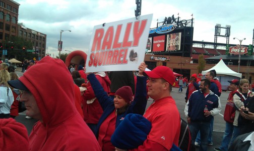 Rally Squirrel sign, 2011 World Series Game One