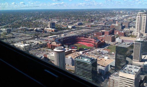 Busch Stadium, St. Louis, from the top of the Gateway Arch.